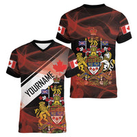 Canada Flag Coat of Arms Women V-Neck T-Shirt Light Wave Abstract Style