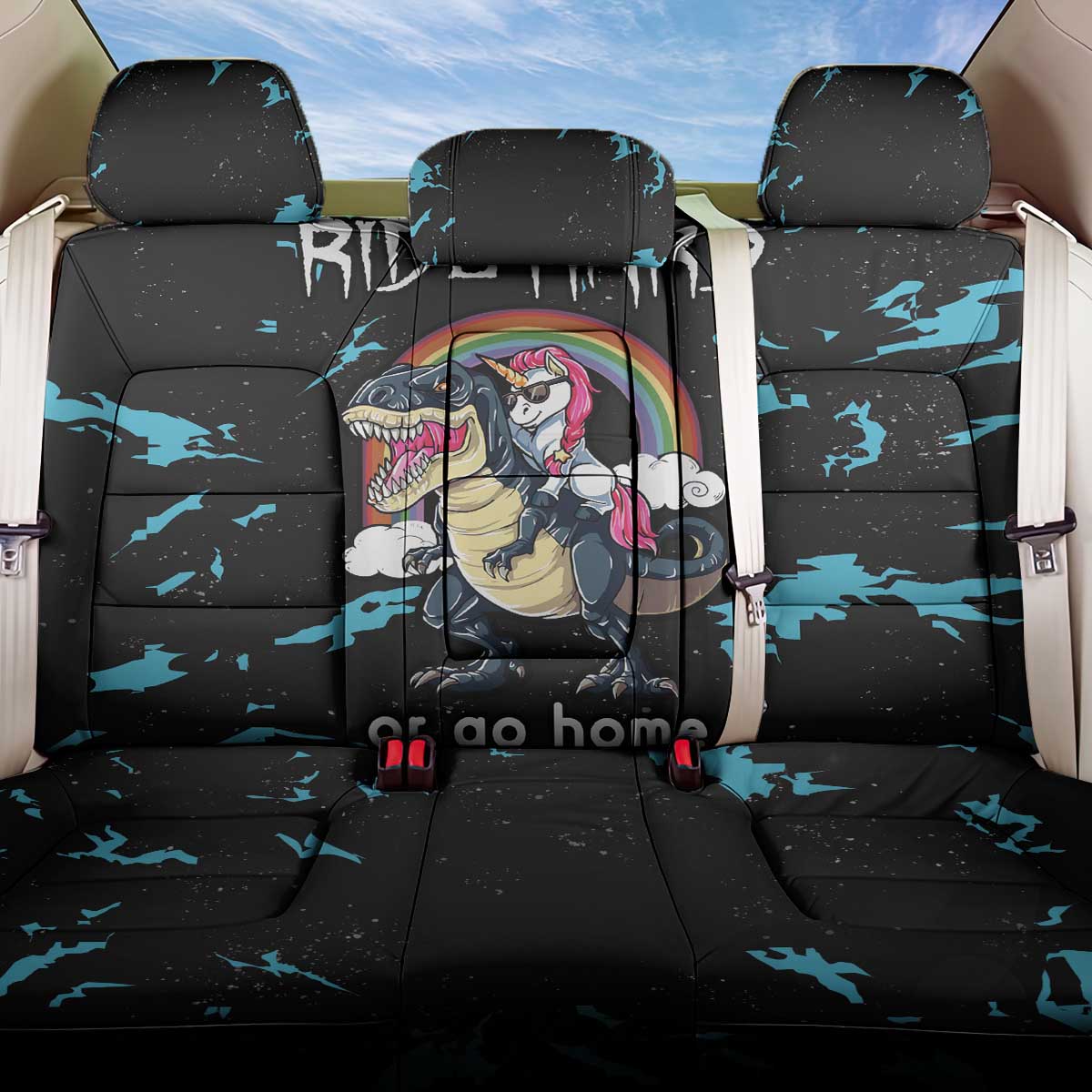 Christmas Dinosaur Unicorn Back Car Seat Cover Ride Hard or Go Home - Wonder Print Shop