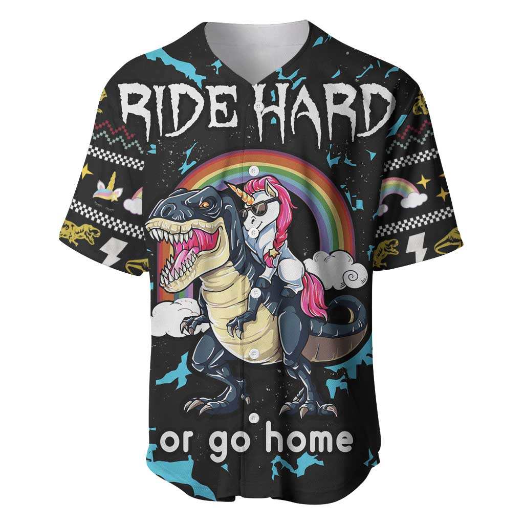 Christmas Dinosaur Unicorn Baseball Jersey Ride Hard or Go Home - Wonder Print Shop
