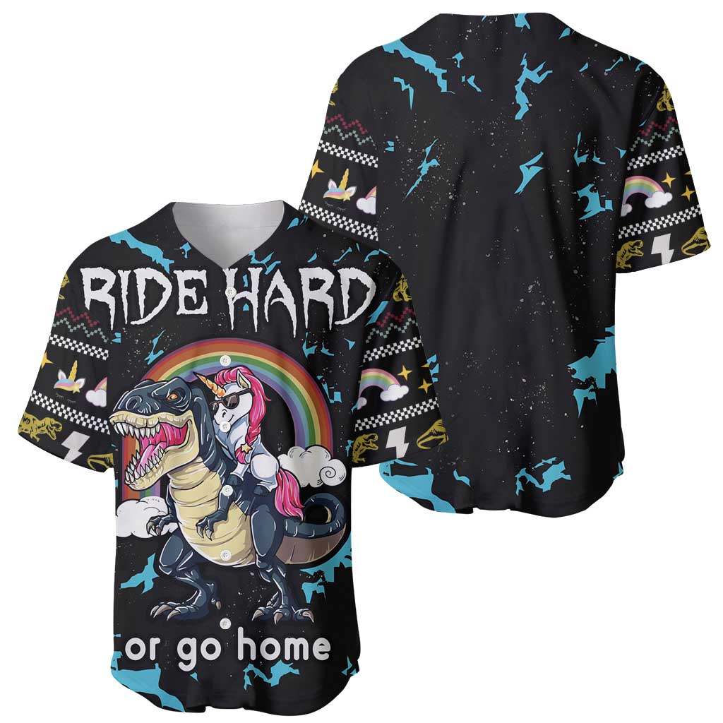 Christmas Dinosaur Unicorn Baseball Jersey Ride Hard or Go Home - Wonder Print Shop