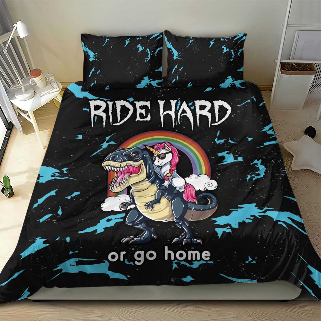 Christmas Dinosaur Unicorn Bedding Set Ride Hard or Go Home - Wonder Print Shop