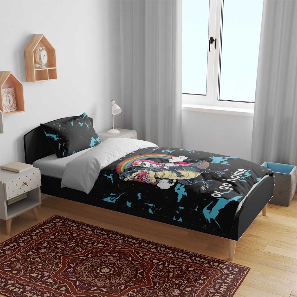 Christmas Dinosaur Unicorn Bedding Set Ride Hard or Go Home - Wonder Print Shop