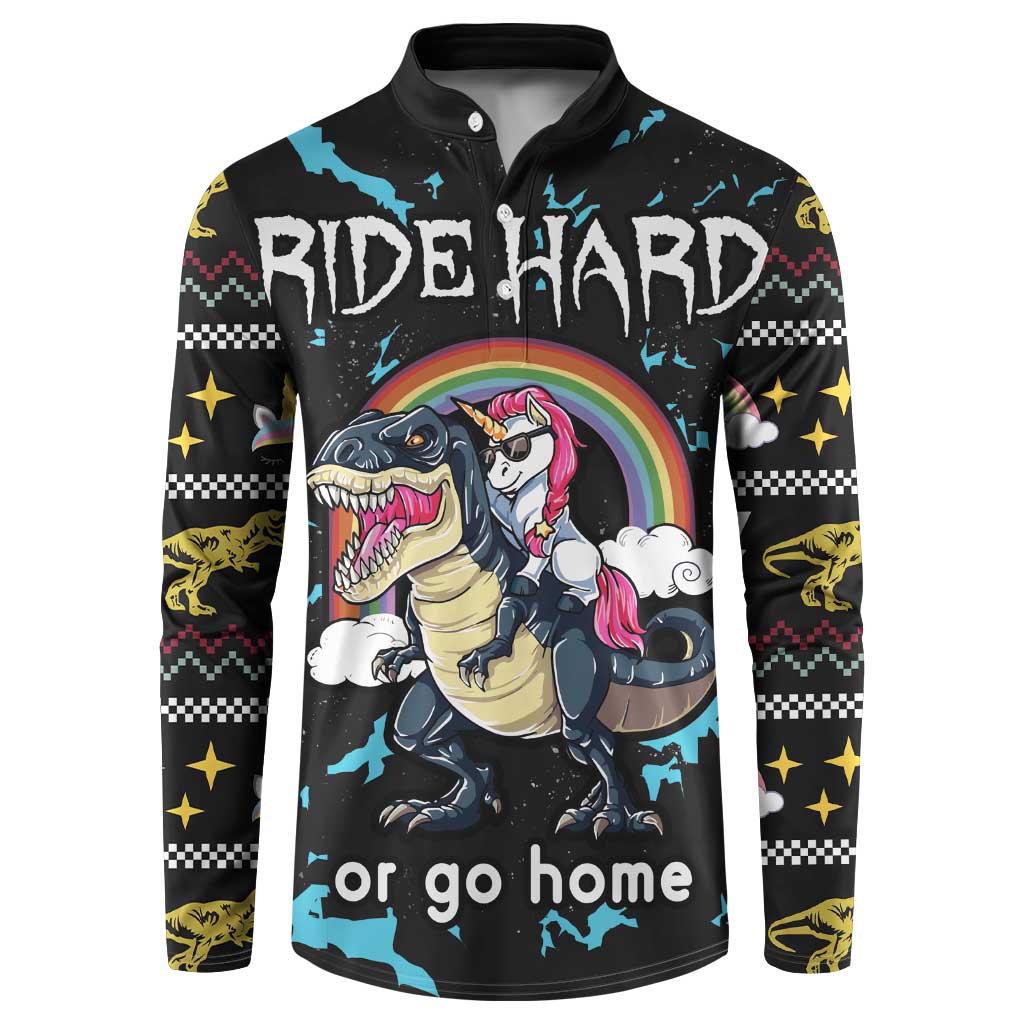 Christmas Dinosaur Unicorn Button Sweatshirt Ride Hard or Go Home - Wonder Print Shop