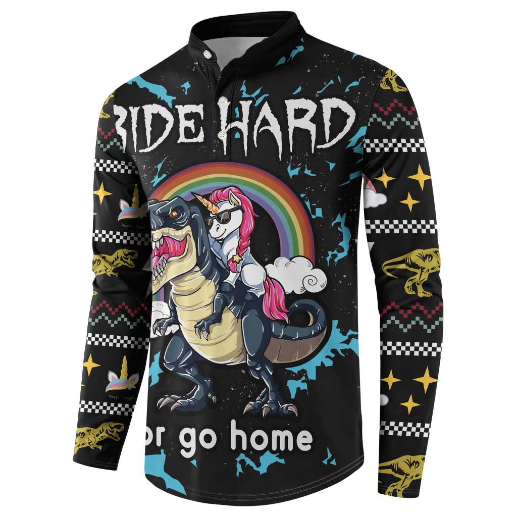 Christmas Dinosaur Unicorn Button Sweatshirt Ride Hard or Go Home - Wonder Print Shop