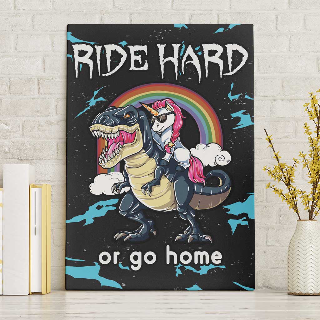 Christmas Dinosaur Unicorn Canvas Wall Art Ride Hard or Go Home - Wonder Print Shop