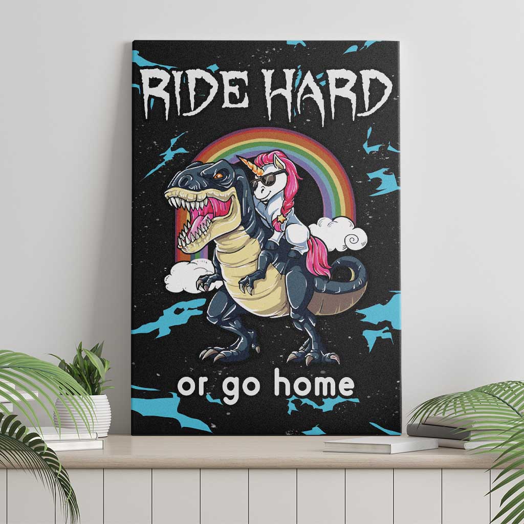Christmas Dinosaur Unicorn Canvas Wall Art Ride Hard or Go Home - Wonder Print Shop