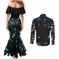 Christmas Dinosaur Unicorn Couples Matching Mermaid Dress and Long Sleeve Button Shirt Ride Hard or Go Home