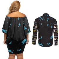 Christmas Dinosaur Unicorn Couples Matching Off Shoulder Short Dress and Long Sleeve Button Shirt Ride Hard or Go Home - Wonder Print Shop