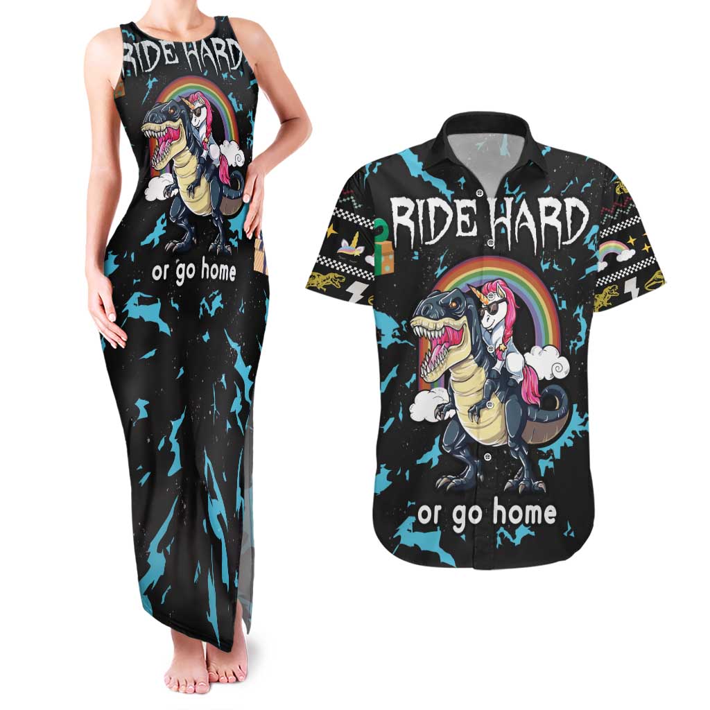 Christmas Dinosaur Unicorn Couples Matching Tank Maxi Dress and Hawaiian Shirt Ride Hard or Go Home - Wonder Print Shop