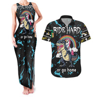 Christmas Dinosaur Unicorn Couples Matching Tank Maxi Dress and Hawaiian Shirt Ride Hard or Go Home - Wonder Print Shop