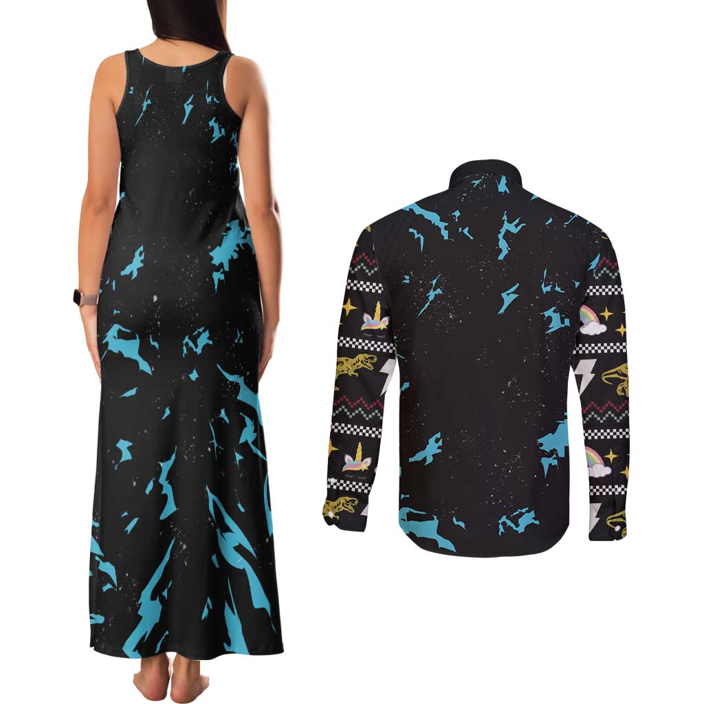 Christmas Dinosaur Unicorn Couples Matching Tank Maxi Dress and Long Sleeve Button Shirt Ride Hard or Go Home - Wonder Print Shop