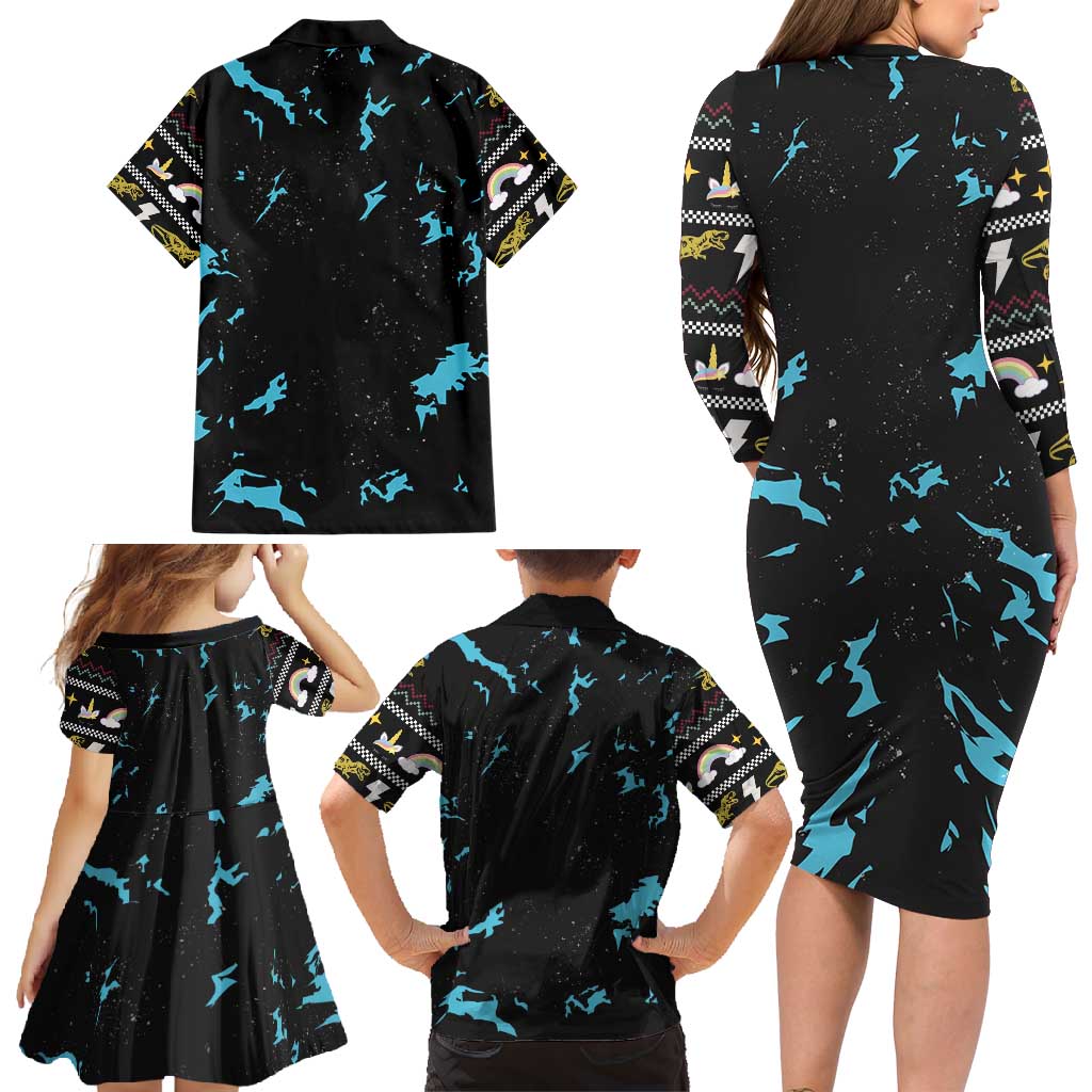Christmas Dinosaur Unicorn Family Matching Long Sleeve Bodycon Dress and Hawaiian Shirt Ride Hard or Go Home - Wonder Print Shop