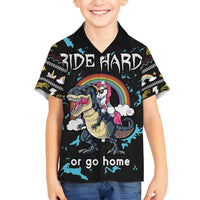 Christmas Dinosaur Unicorn Family Matching Long Sleeve Bodycon Dress and Hawaiian Shirt Ride Hard or Go Home - Wonder Print Shop