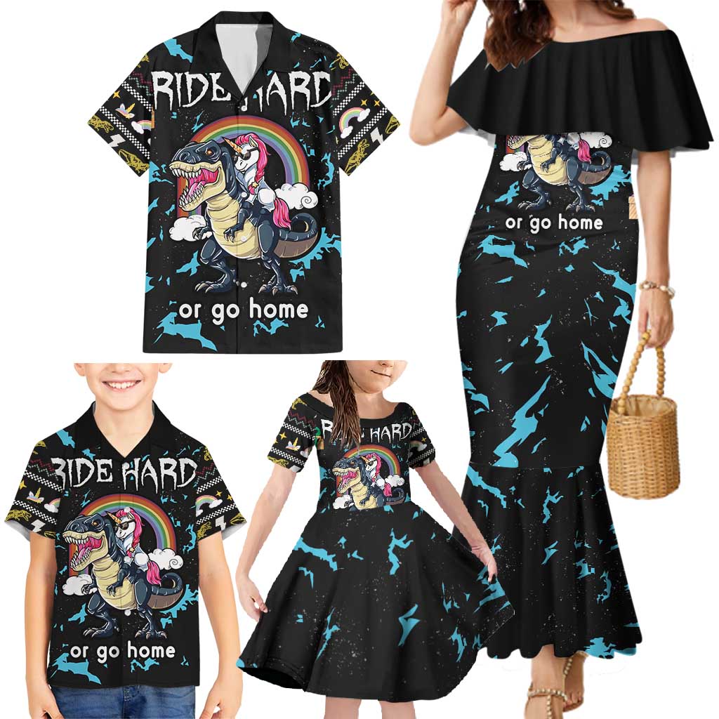 Christmas Dinosaur Unicorn Family Matching Mermaid Dress and Hawaiian Shirt Ride Hard or Go Home - Wonder Print Shop