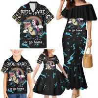 Christmas Dinosaur Unicorn Family Matching Mermaid Dress and Hawaiian Shirt Ride Hard or Go Home - Wonder Print Shop