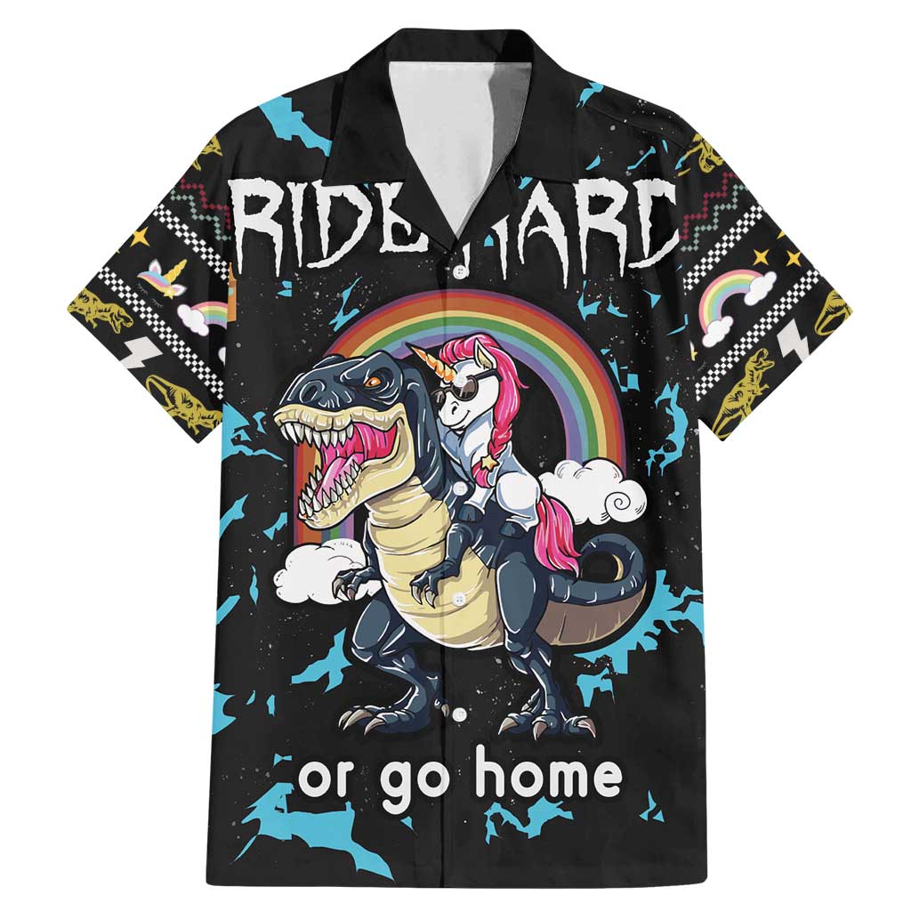 Christmas Dinosaur Unicorn Family Matching Mermaid Dress and Hawaiian Shirt Ride Hard or Go Home - Wonder Print Shop