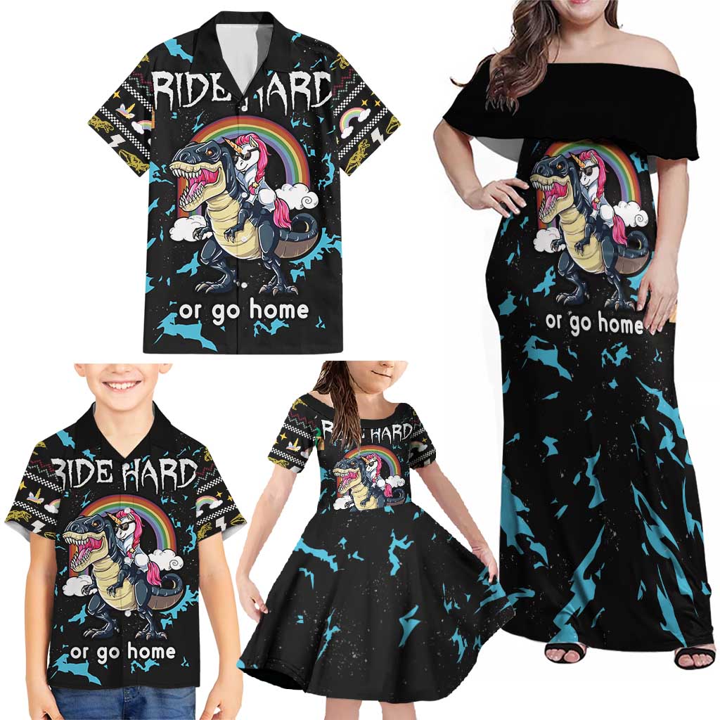 Christmas Dinosaur Unicorn Family Matching Off Shoulder Maxi Dress and Hawaiian Shirt Ride Hard or Go Home - Wonder Print Shop