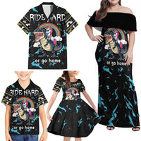 Christmas Dinosaur Unicorn Family Matching Off Shoulder Maxi Dress and Hawaiian Shirt Ride Hard or Go Home - Wonder Print Shop