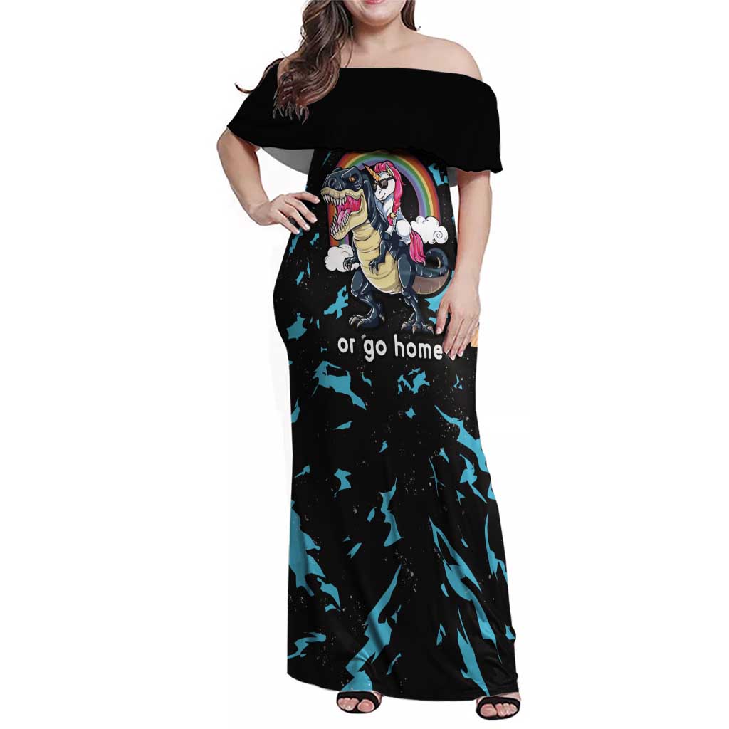 Christmas Dinosaur Unicorn Family Matching Off Shoulder Maxi Dress and Hawaiian Shirt Ride Hard or Go Home - Wonder Print Shop