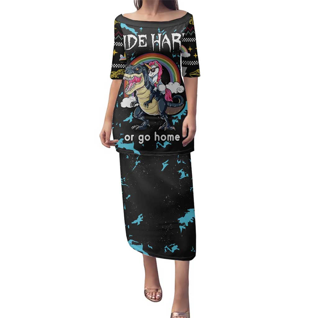 Christmas Dinosaur Unicorn Family Matching Puletasi and Hawaiian Shirt Ride Hard or Go Home - Wonder Print Shop