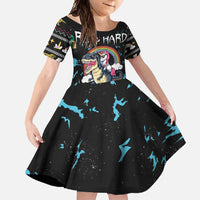 Christmas Dinosaur Unicorn Family Matching Short Sleeve Bodycon Dress and Hawaiian Shirt Ride Hard or Go Home - Wonder Print Shop