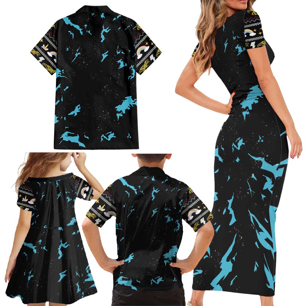 Christmas Dinosaur Unicorn Family Matching Short Sleeve Bodycon Dress and Hawaiian Shirt Ride Hard or Go Home - Wonder Print Shop