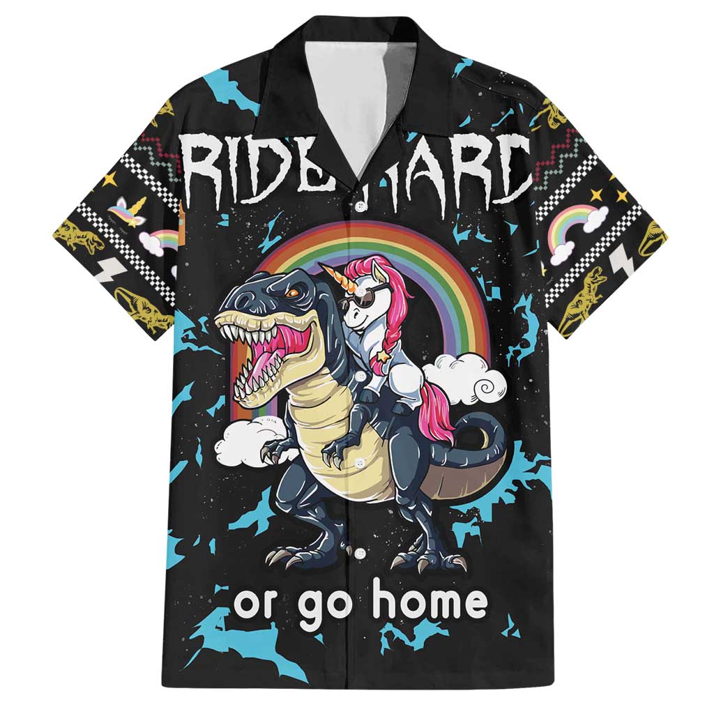 Christmas Dinosaur Unicorn Family Matching Short Sleeve Bodycon Dress and Hawaiian Shirt Ride Hard or Go Home - Wonder Print Shop