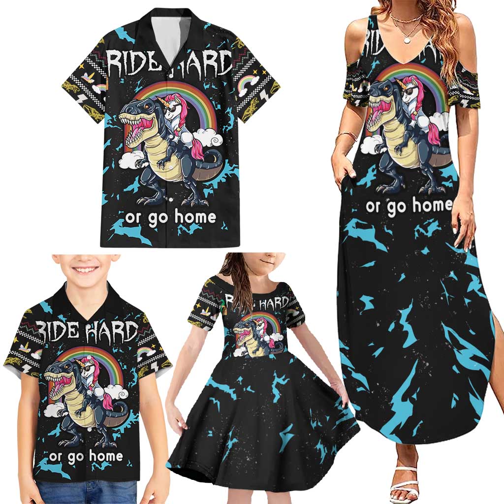 Christmas Dinosaur Unicorn Family Matching Summer Maxi Dress and Hawaiian Shirt Ride Hard or Go Home - Wonder Print Shop