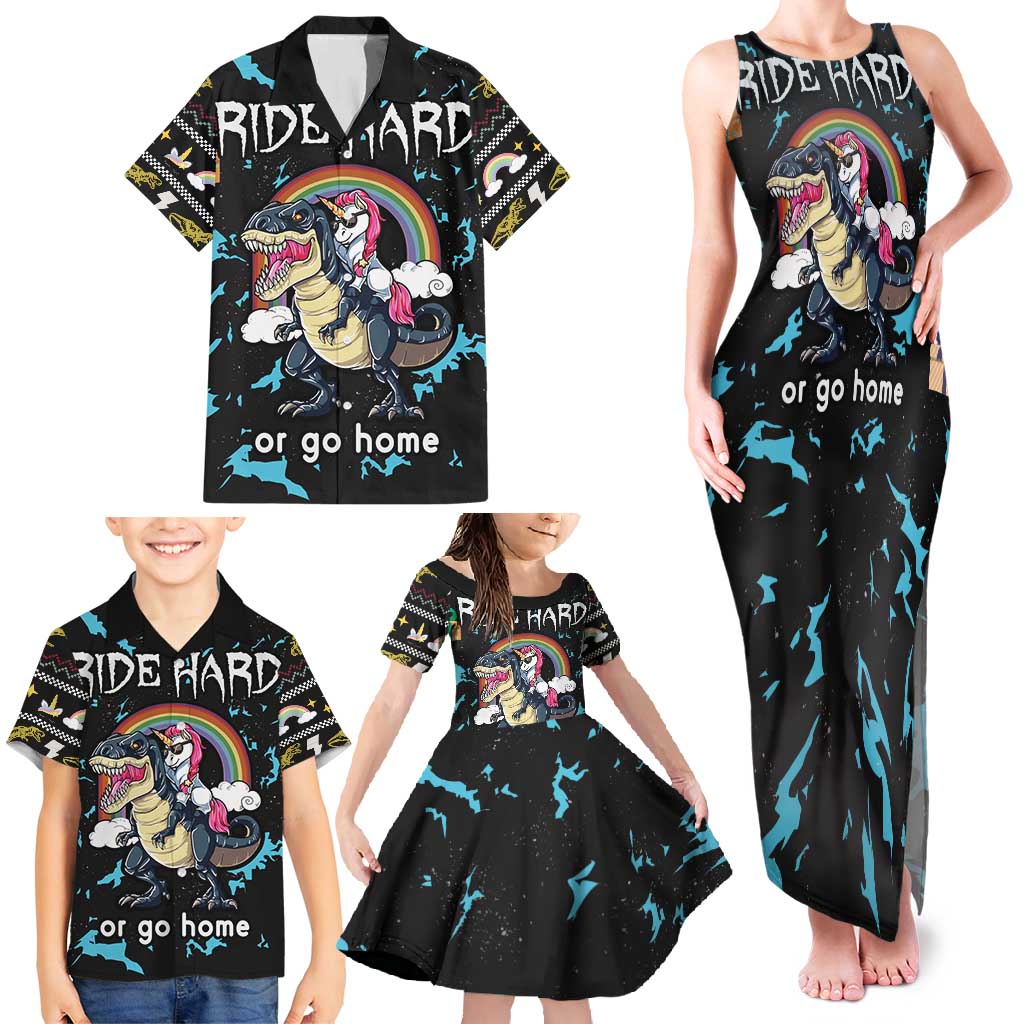 Christmas Dinosaur Unicorn Family Matching Tank Maxi Dress and Hawaiian Shirt Ride Hard or Go Home - Wonder Print Shop