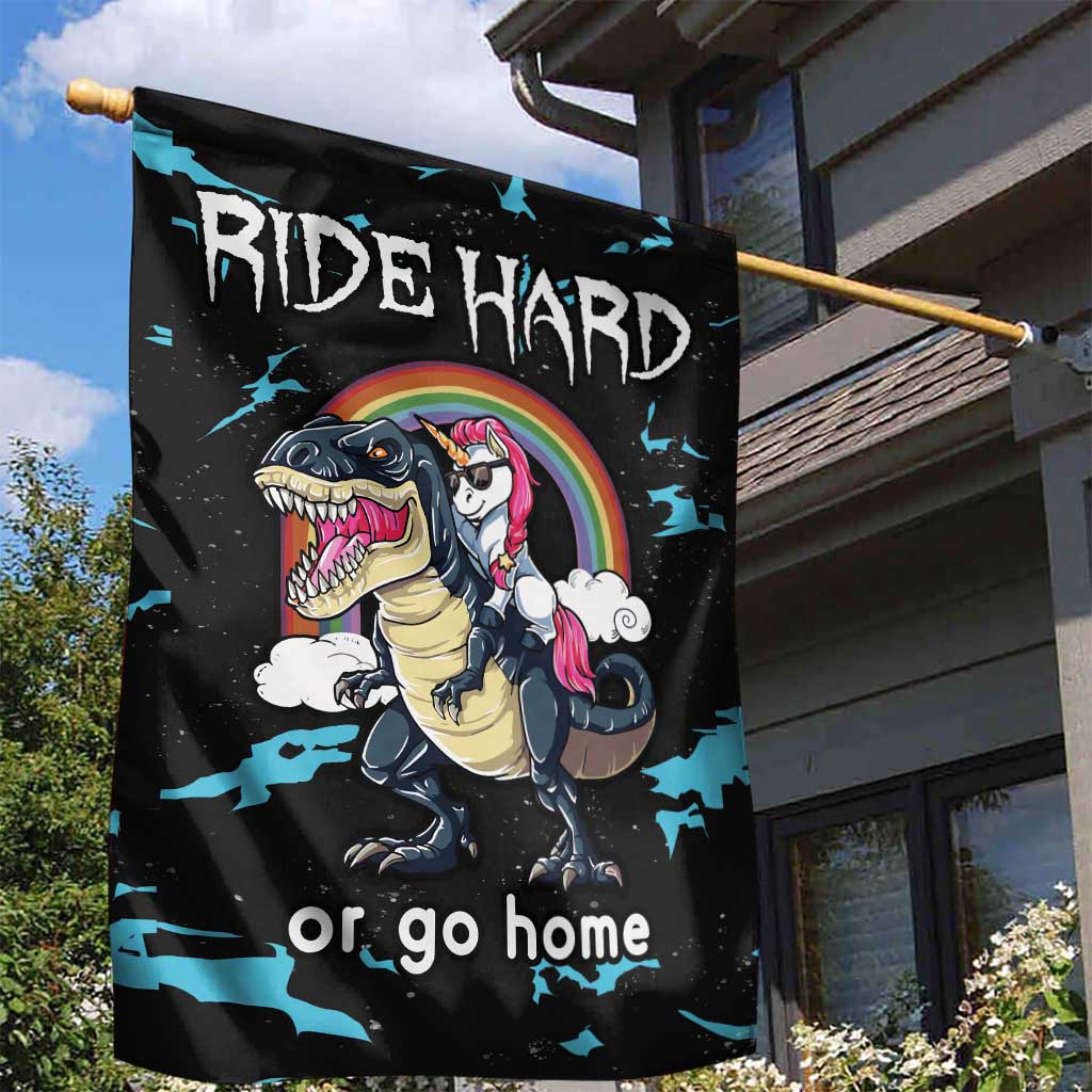 Christmas Dinosaur Unicorn Garden Flag Ride Hard or Go Home - Wonder Print Shop