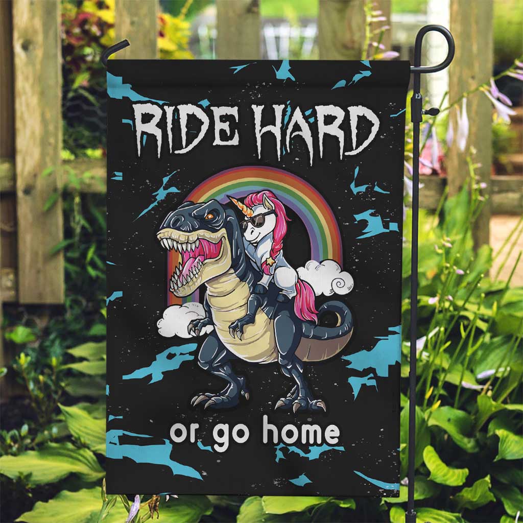 Christmas Dinosaur Unicorn Garden Flag Ride Hard or Go Home - Wonder Print Shop