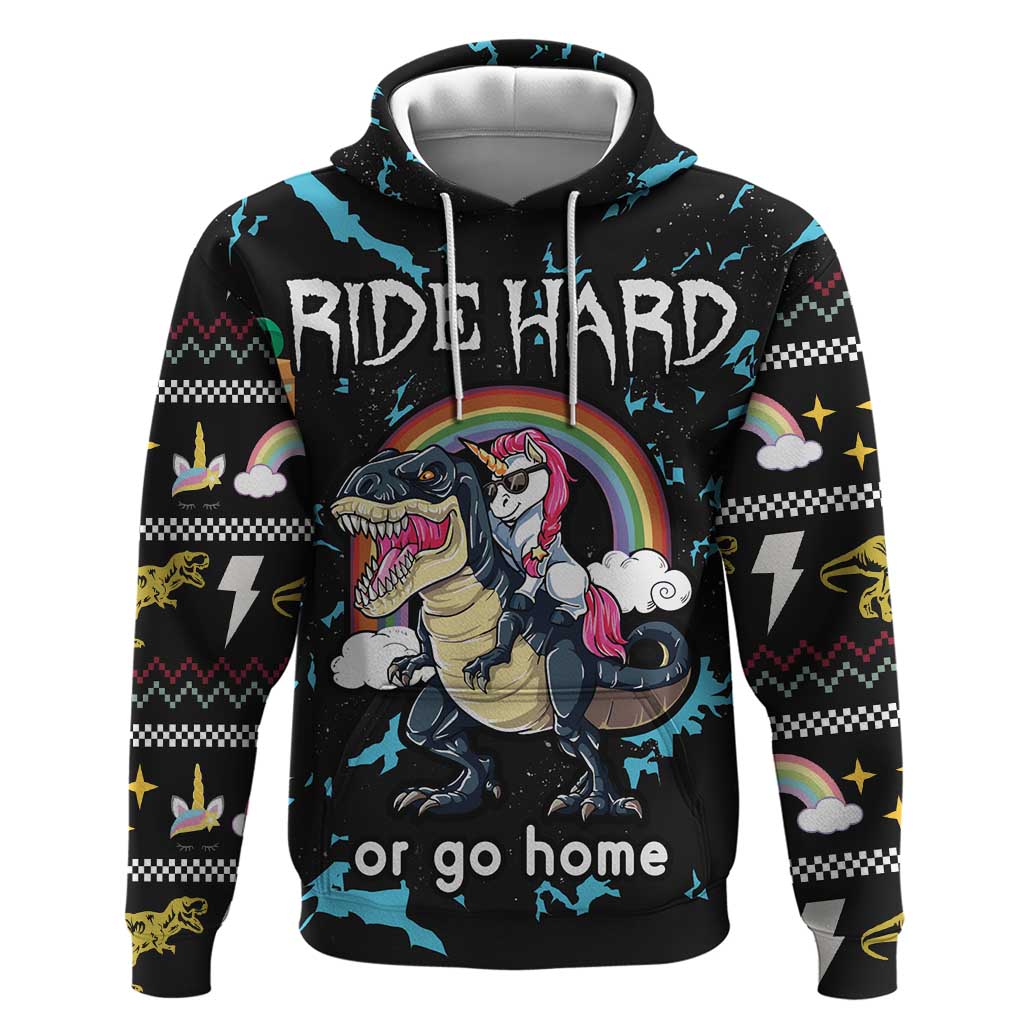 Christmas Dinosaur Unicorn Hoodie Ride Hard or Go Home - Wonder Print Shop