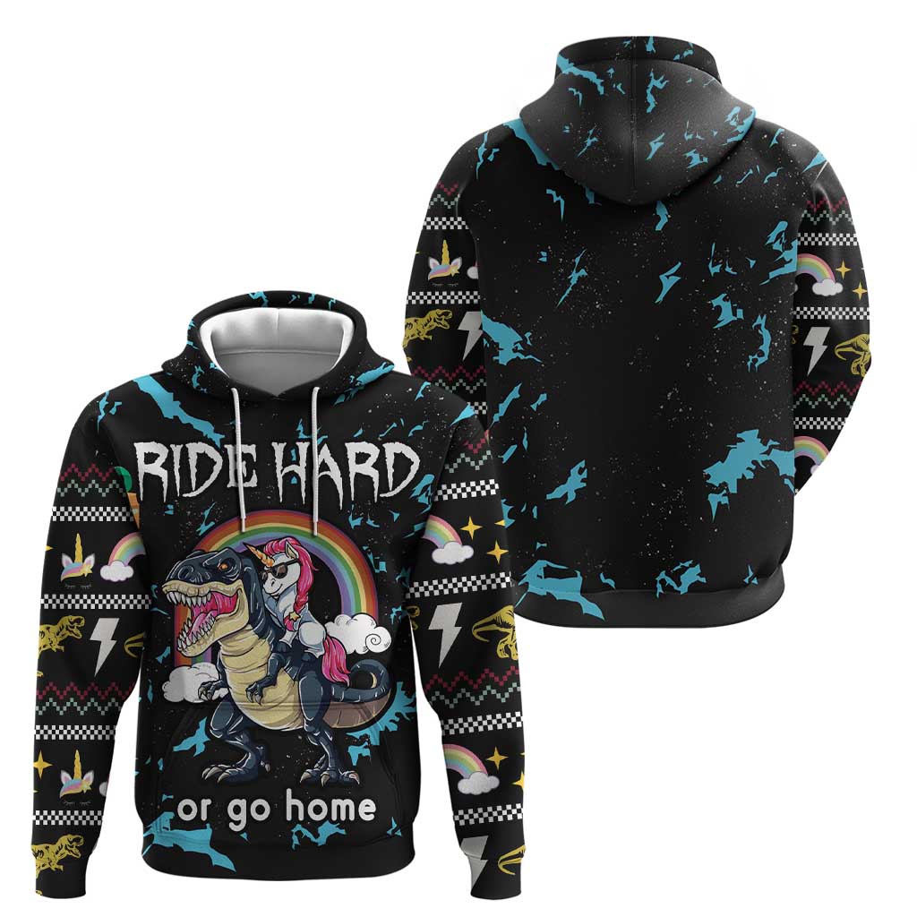 Christmas Dinosaur Unicorn Hoodie Ride Hard or Go Home - Wonder Print Shop