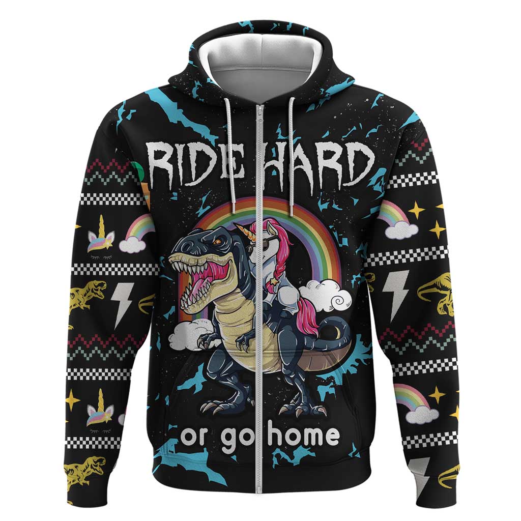 Christmas Dinosaur Unicorn Hoodie Ride Hard or Go Home - Wonder Print Shop