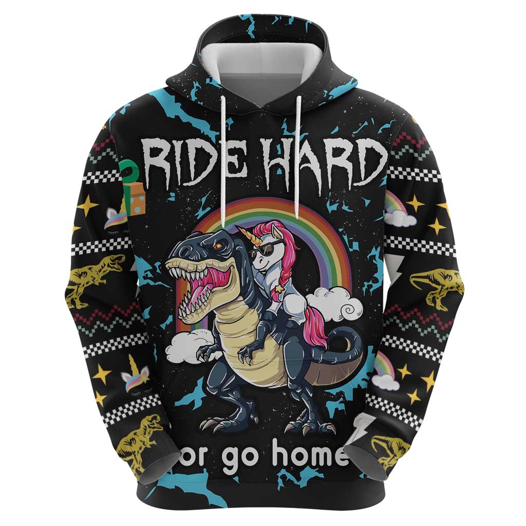 Christmas Dinosaur Unicorn Hoodie Ride Hard or Go Home - Wonder Print Shop