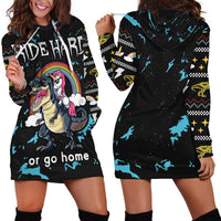 Christmas Dinosaur Unicorn Hoodie Dress Ride Hard or Go Home - Wonder Print Shop