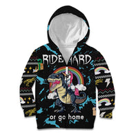 Christmas Dinosaur Unicorn Kid Hoodie Ride Hard or Go Home - Wonder Print Shop