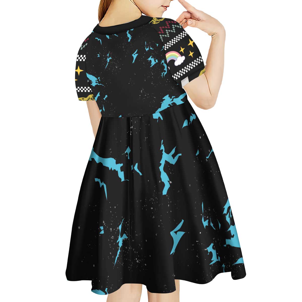 Christmas Dinosaur Unicorn Kid Short Sleeve Dress Ride Hard or Go Home - Wonder Print Shop