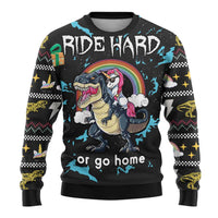 Christmas Dinosaur Unicorn Ugly Christmas Sweater Ride Hard or Go Home - Wonder Print Shop