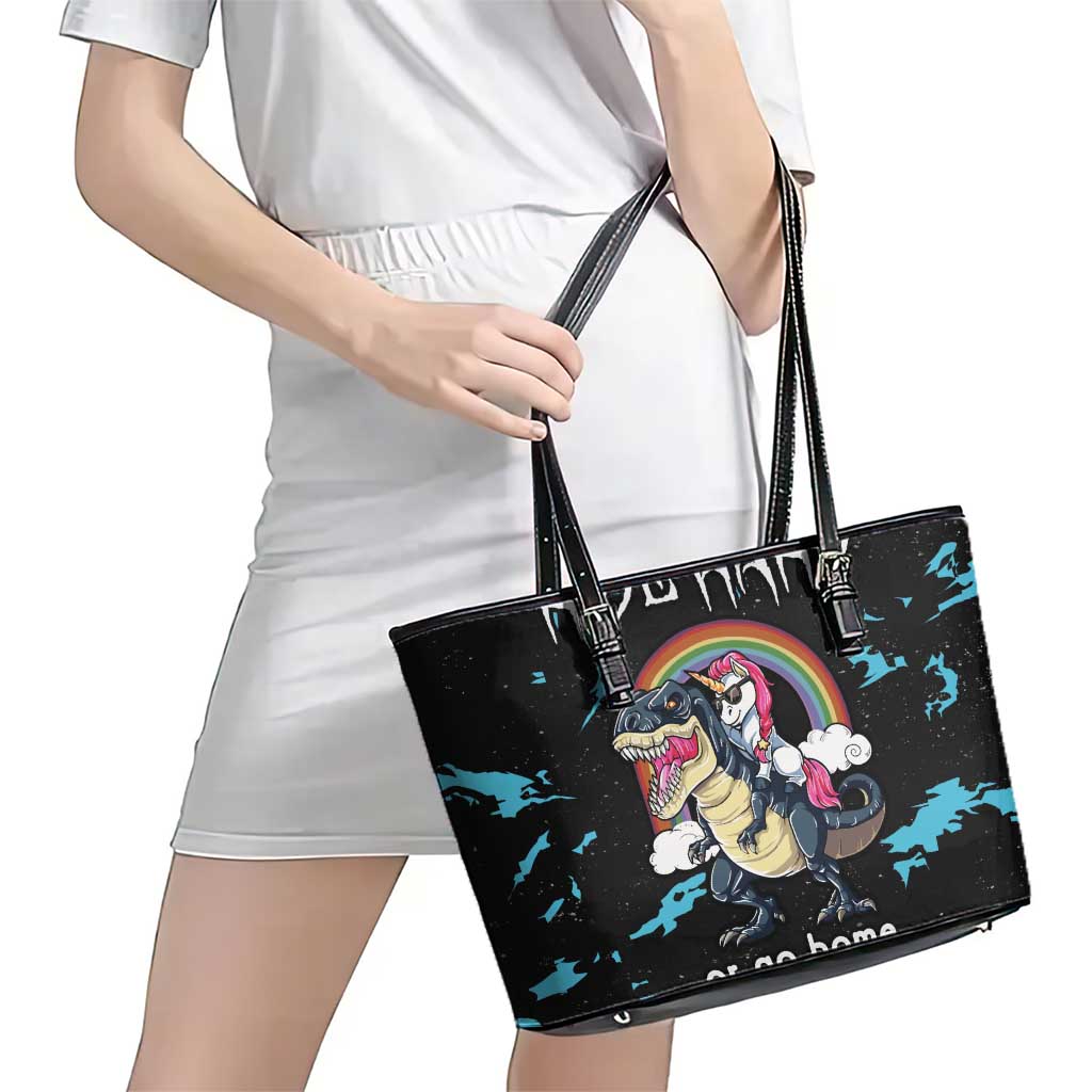 Christmas Dinosaur Unicorn Leather Tote Bag Ride Hard or Go Home - Wonder Print Shop
