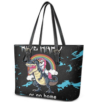 Christmas Dinosaur Unicorn Leather Tote Bag Ride Hard or Go Home - Wonder Print Shop
