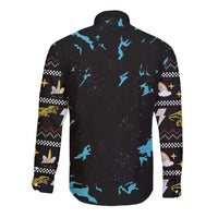 Christmas Dinosaur Unicorn Long Sleeve Button Shirt Ride Hard or Go Home - Wonder Print Shop
