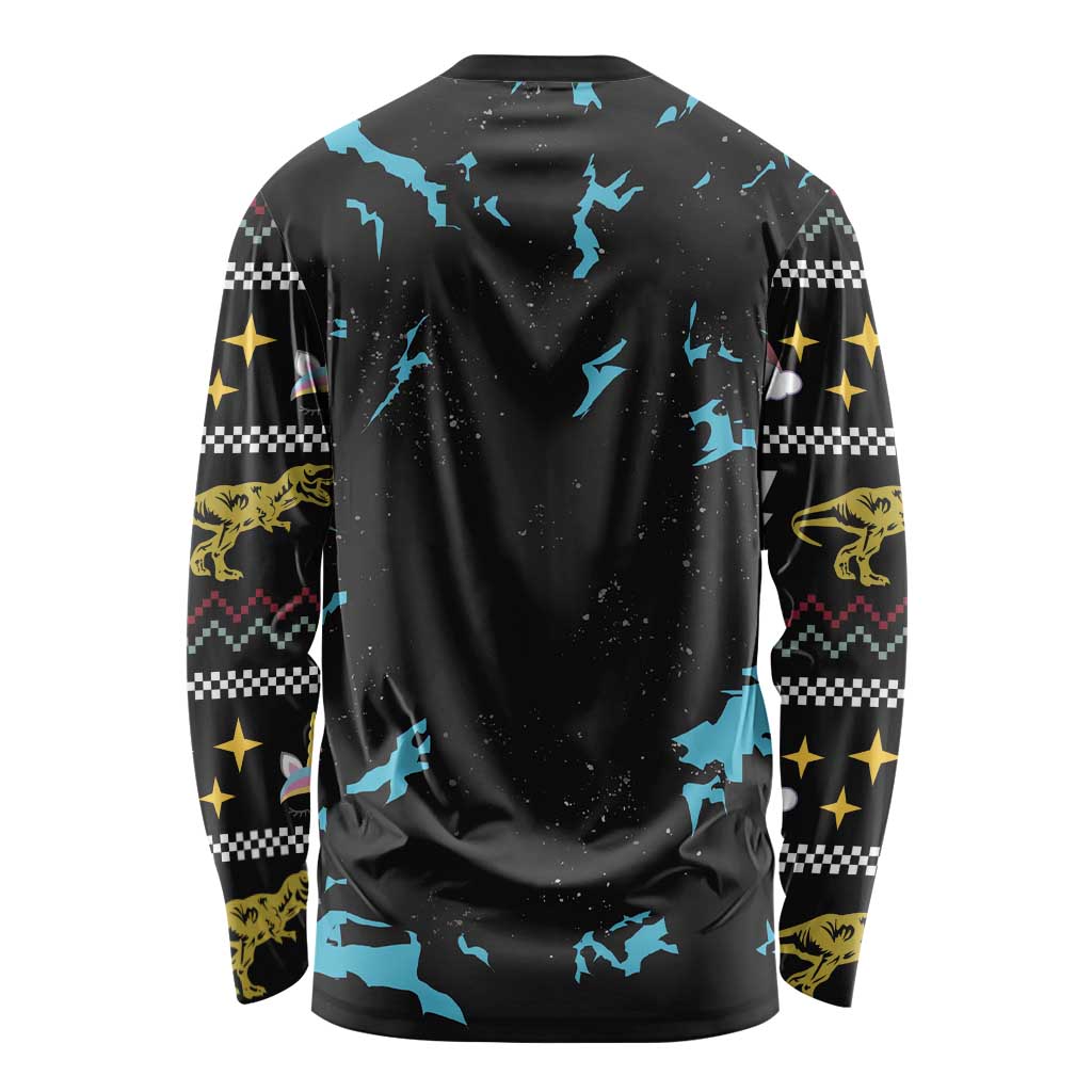 Christmas Dinosaur Unicorn Long Sleeve Shirt Ride Hard or Go Home - Wonder Print Shop