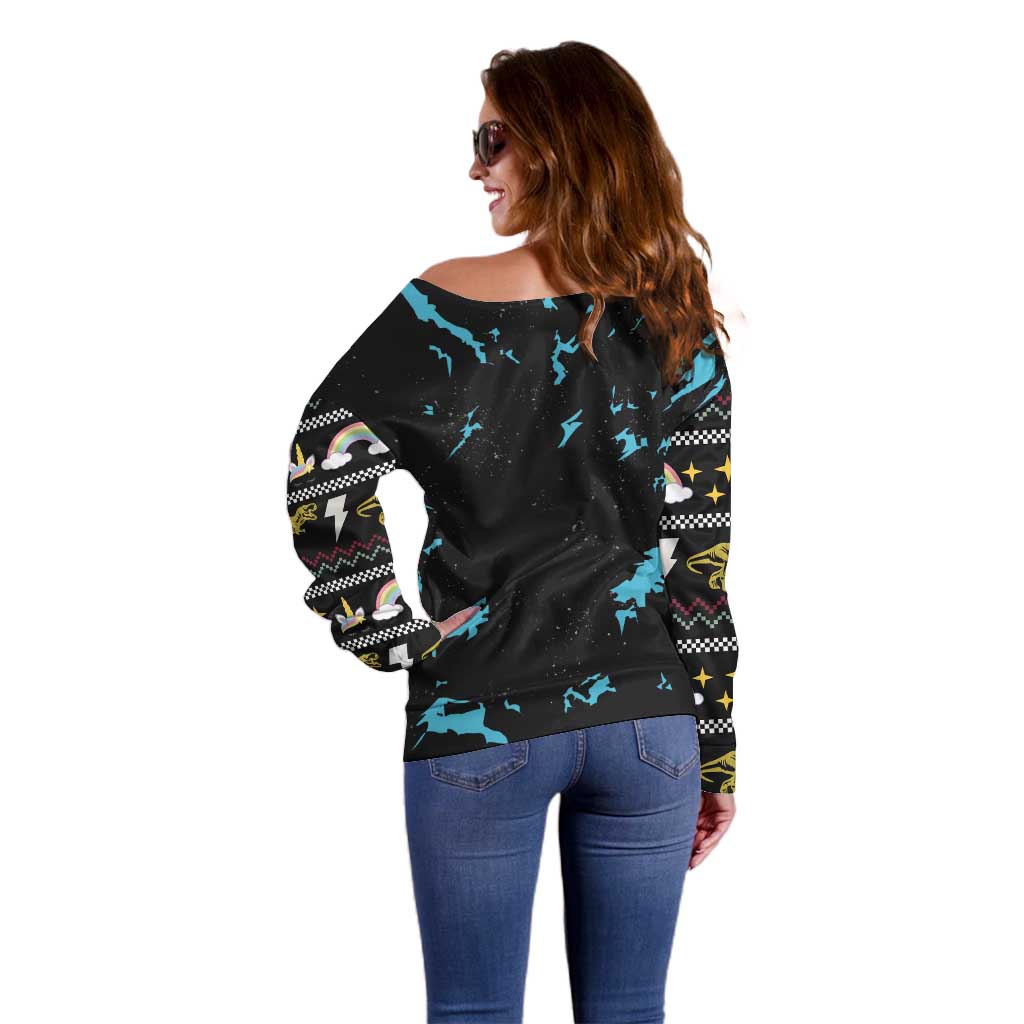 Christmas Dinosaur Unicorn Off Shoulder Sweater Ride Hard or Go Home - Wonder Print Shop