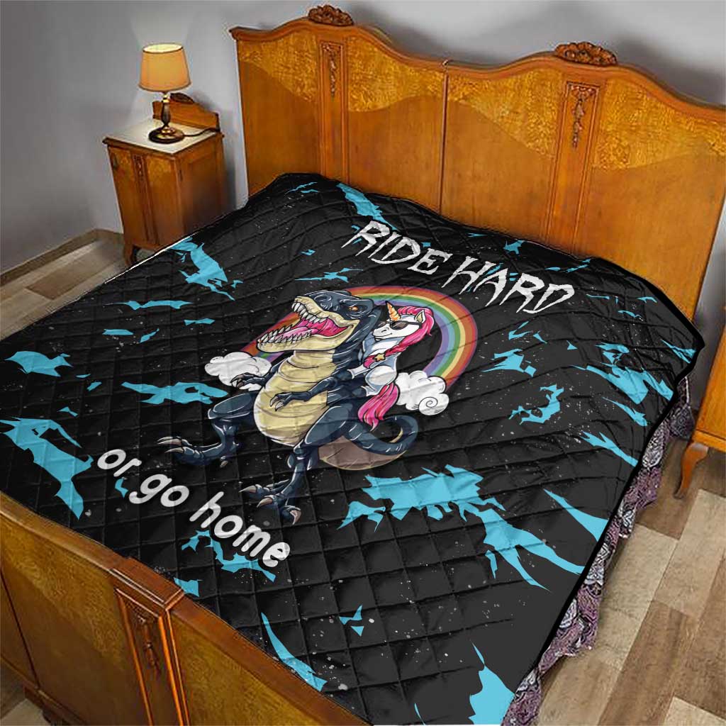Christmas Dinosaur Unicorn Quilt Ride Hard or Go Home - Wonder Print Shop