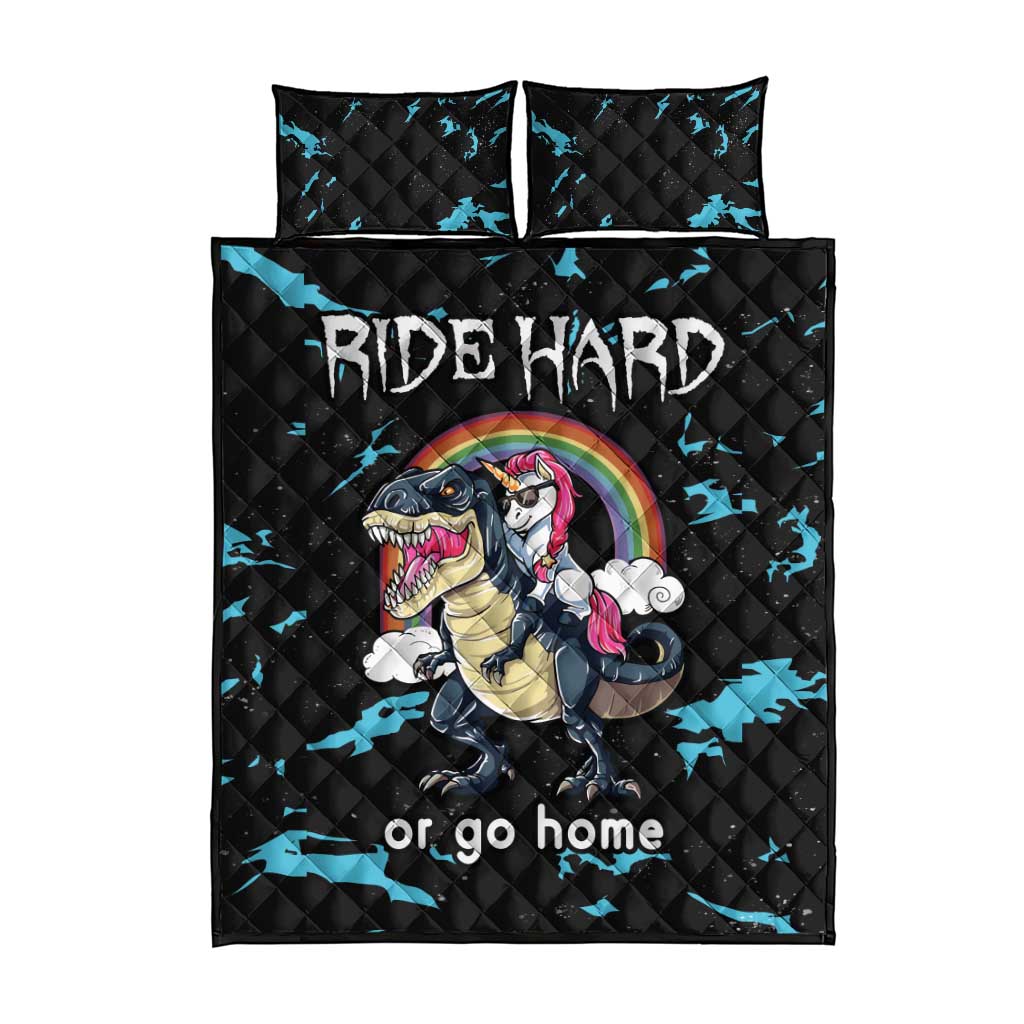 Christmas Dinosaur Unicorn Quilt Bed Set Ride Hard or Go Home - Wonder Print Shop