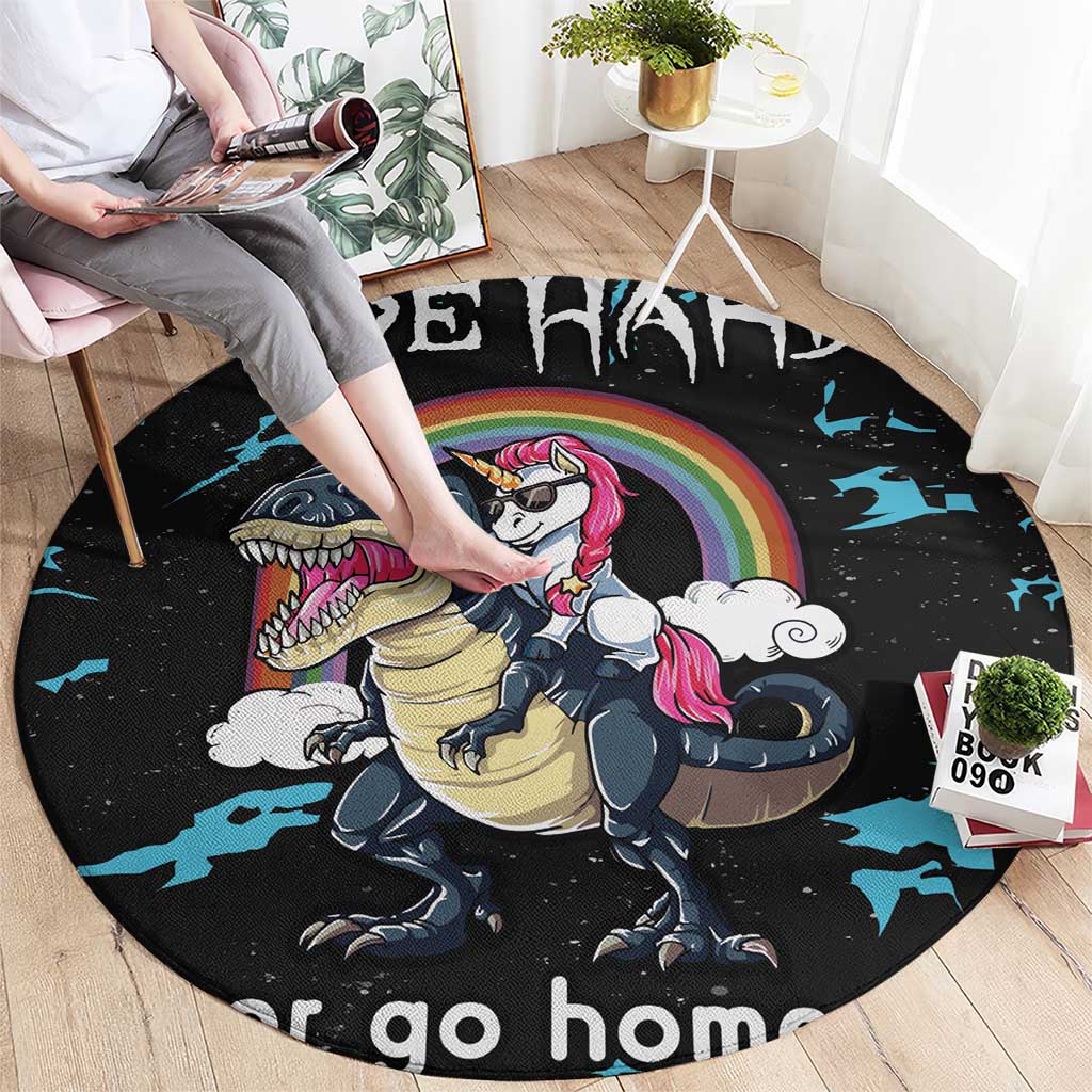 Christmas Dinosaur Unicorn Round Carpet Ride Hard or Go Home