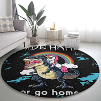 Christmas Dinosaur Unicorn Round Carpet Ride Hard or Go Home