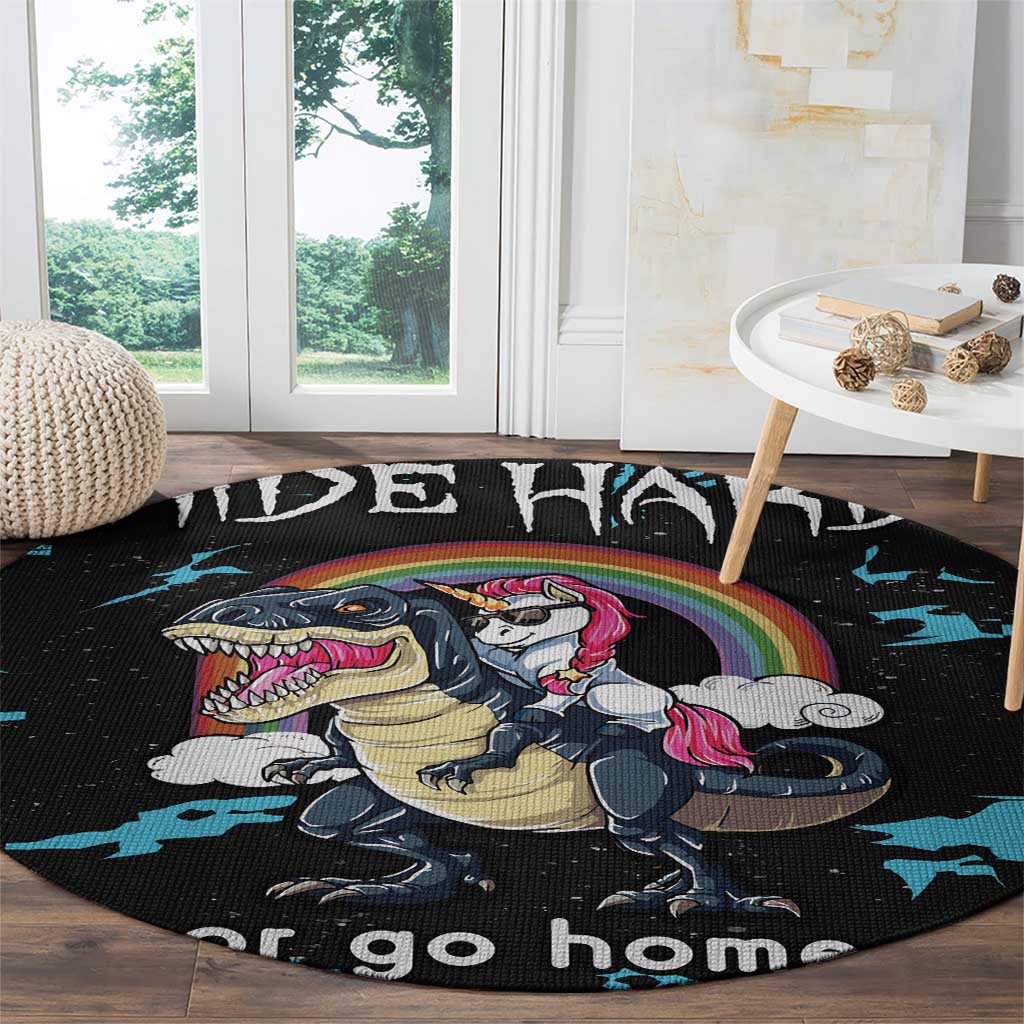 Christmas Dinosaur Unicorn Round Carpet Ride Hard or Go Home