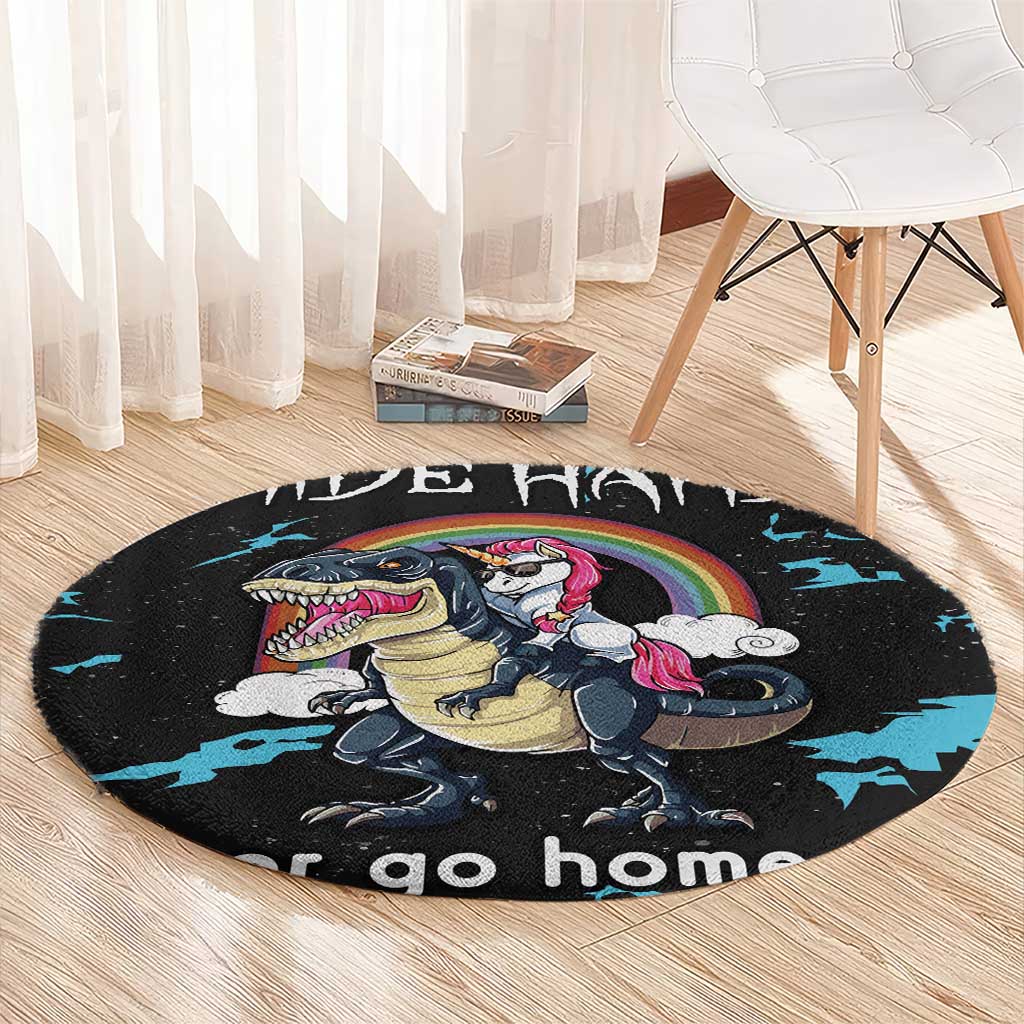 Christmas Dinosaur Unicorn Round Carpet Ride Hard or Go Home